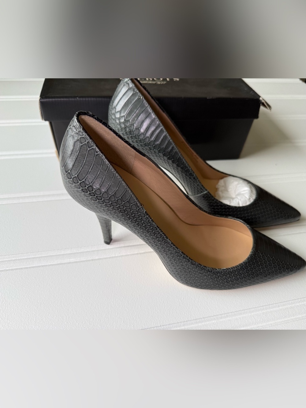 TALBOTS 'Dina' Shadow Grey Reptile Skin Print Leather Heels Pumps 9.5M NEW 1947